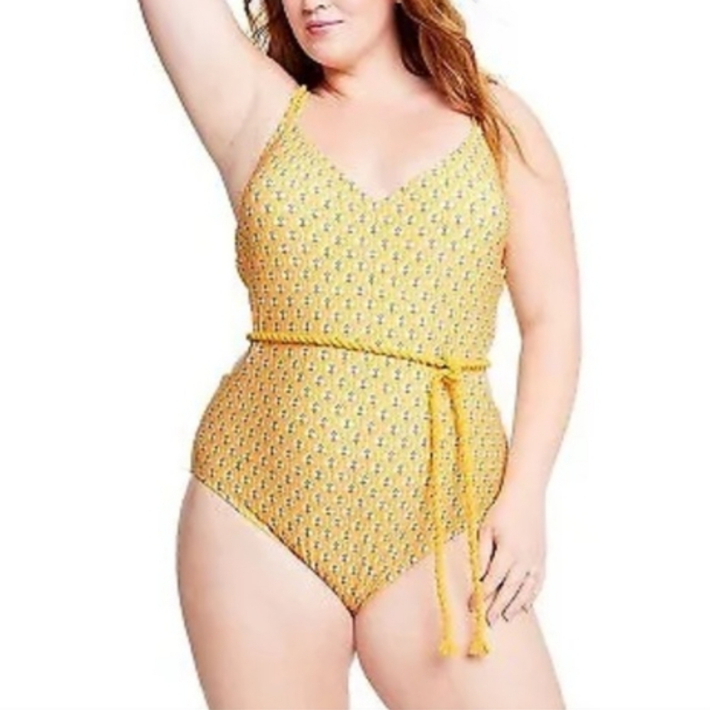 NWT Rhode Yellow Floral One Piece Swimsuit Size 3X